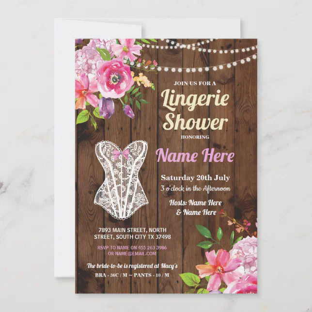 Pink Lingerie Shower Wood Flowers Invitation Zazzle