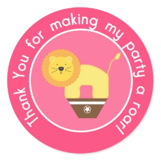 Pink Lion Birthday Cupcake Toppers/Stickers zazzle_sticker