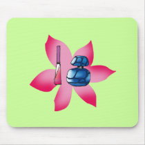 Pink lip gloss and a blue perfume mousepads