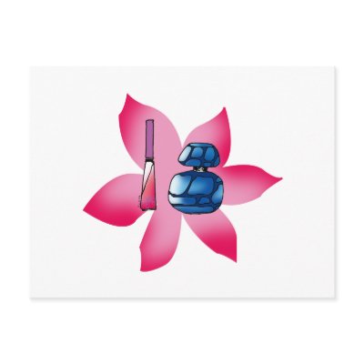Pink lip gloss and a blue perfume post card by jsoh