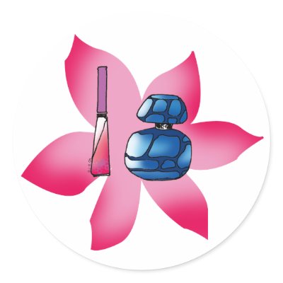 Pink lip gloss and a blue perfume stickers by jsoh