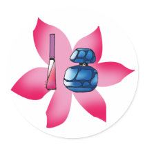 Pink lip gloss and a blue perfume stickers