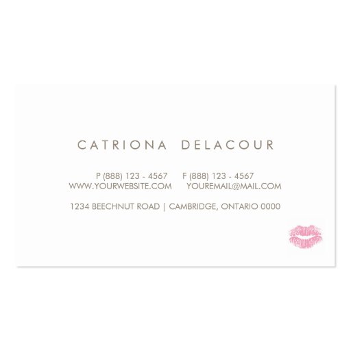 Pink Lipstick Kiss Mark Cosmetology Business Card (back side)