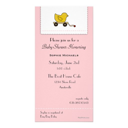 Pink Little Ducky Baby Shower Invitation Photo Card Template