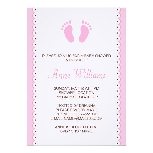 Pink little feet girls baby shower invitation (front side)