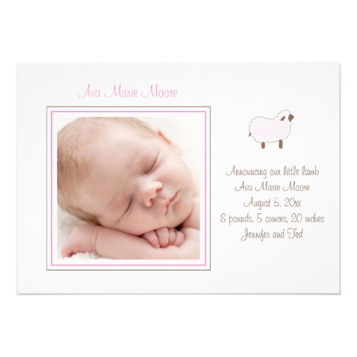 Pink Little Lamb Birth Announcement