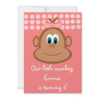 Pink Little Monkey Children's Birthday Invitations invitation