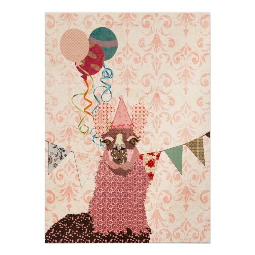 Pink Llama Birthday Invitation
