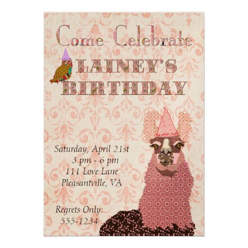 Pink Llama Birthday Invitation
