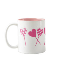 Pink Lollipop Hearts Mug by orangesodapress Pink Lollipop Hearts Mug