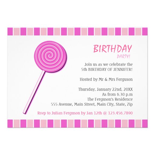 Pink Lollypop Custom Invite