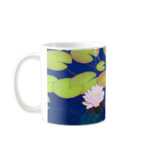 Pink Lotus Flower floating with lily pads on pond Coffee Mug