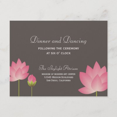 Pink lotus flower gray wedding reception enclosure invites by FidesDesign