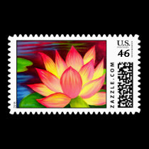 Pink Lotus Flower Painting Postage Stamp