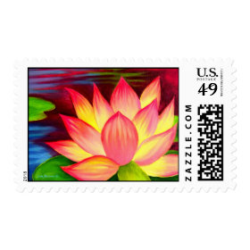 Pink Lotus Flower Painting Postage Stamp