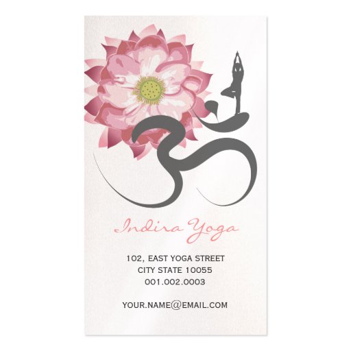 Pink Lotus Flower Spiritual Yoga Om Logo Symbol Business Card Templates (front side)
