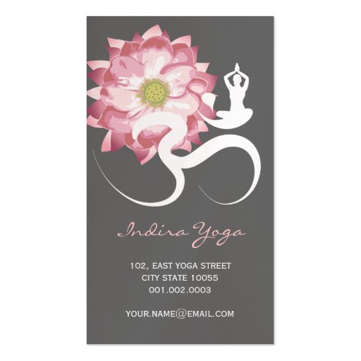 Pink Lotus Flower Spiritual Yoga Om Logo Symbol Business Card (front side)