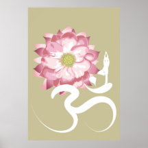 Pink Lotus Flower Yoga White Om Symbol Zen Posters