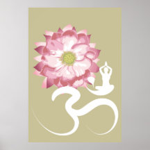 Pink Lotus Flower Yoga White Om Symbol Zen Print