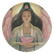 Pink Lotus Heart Goddess Kuan Yin female Buddha Plates