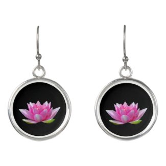 Pink Lotus Water Lily Flowers Drop Earrings