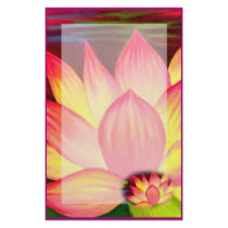 Pink Lotus Water Lily Flowers Painting Stationary stationery by JUDERM Pink Lotus Water Lily Flowers Painting Stationary stationery