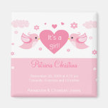 Pink Love Birds Baby Birth Announcement Magnet