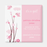 Pink Love Birds Spring Flowers Baby Announcement Magnets