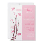 Pink Love Birds Spring Flowers Baby Shower Custom Invite