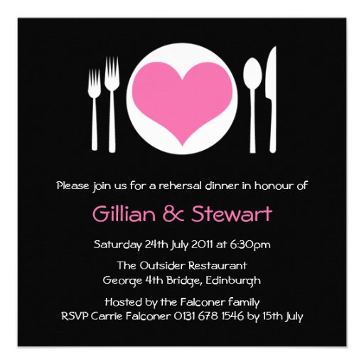 Pink Love Heart Plate Rehersal Dinner Invitation