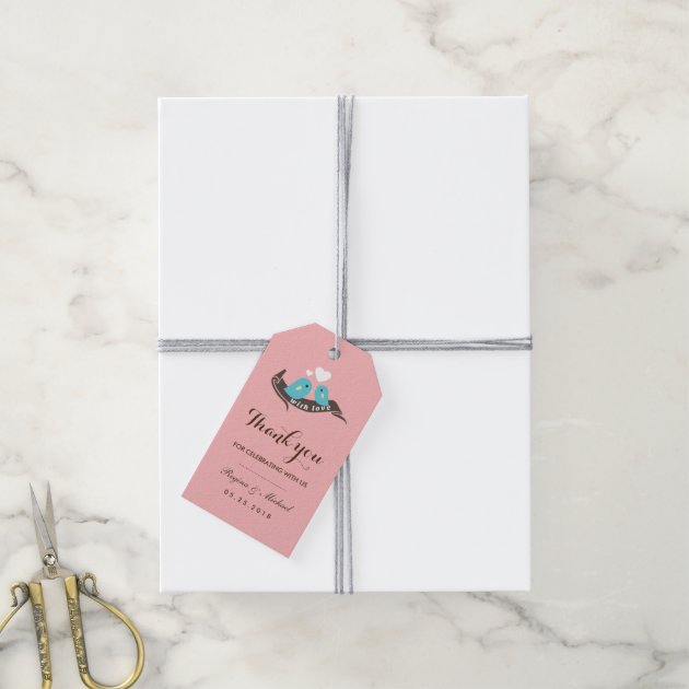 Pink Lovebirds with Small Heart Wedding Gift Tag Pack Of Gift Tags-2