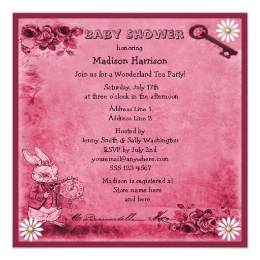 Pink Mad Hatter Wonderland Tea Party Baby Shower Personalized Invitation