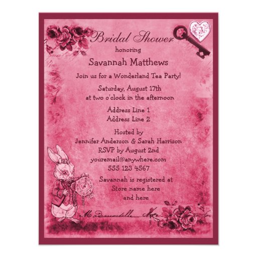 Pink Mad Hatter Wonderland Tea Party Bridal Shower Custom Announcement