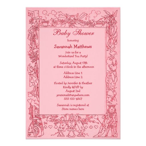 Pink Mad Hatter's Wonderland Tea Party Baby Shower Personalized Invite