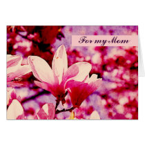 Pink magnolia in full bloom Mother's Day card cards