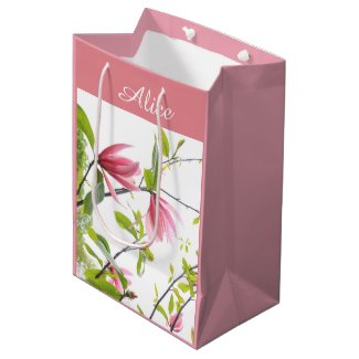 Pink magnolia personalized gift bag medium gift bag