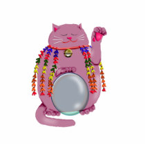 pink maneki neko w/cranes photo sculptures