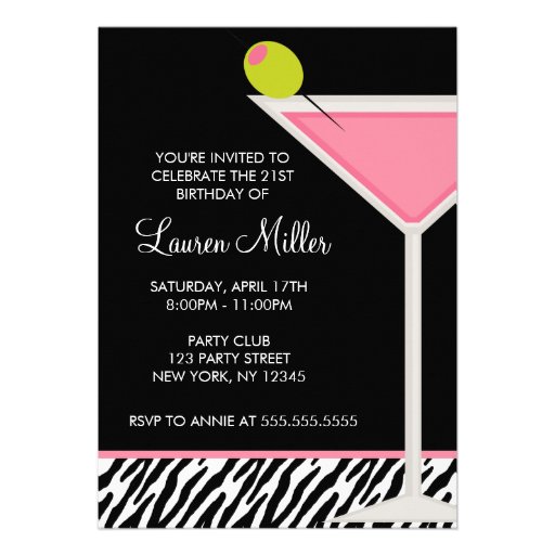 Pink Martini and Zebra Pattern Custom Invitation