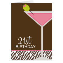 Pink Martini and Zebra Pattern Greeting Cards