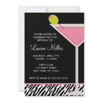 Pink Martini and Zebra Pattern Custom Invitation (10-pack)