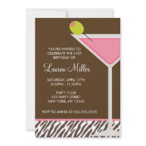 Pink Martini and Zebra Pattern Custom Invitation
