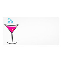Pink Martini Glass and Blue Bubbles photo cards by Cheryldesigns Pink Martini Glass and Blue Bubbles photo cards