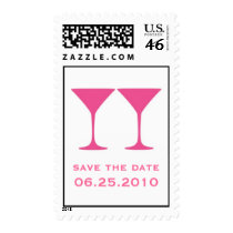 Pink martini save the date wedding postage stamps