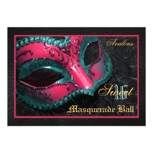 Pink  Mask Masquerade Sweet 16 Party Invitation (front side)