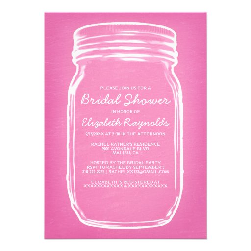 Pink Mason Jar Bridal Shower Invitations