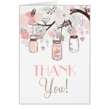 Pink Mason Jars and Love Birds Thank You Card