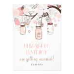 Pink Mason Jars and Love Birds Wedding Invitation