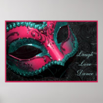 Pink Masquerade Mask Laugh Love Dance Print