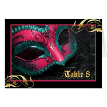 Pink Masquerade Mask Table Number Card