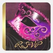 Pink Masquerade Swirl RSVP Sticker